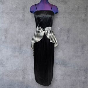 Vintage ILGWU‎ Black White Striped Layered Satin Pencil Party Dress Size 9/10